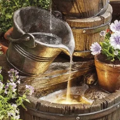 Cascading Barrel Water Feature And Planter -Lallatros Shop G139361000x1000
