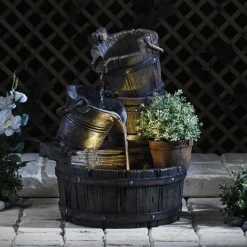 Cascading Barrel Water Feature And Planter -Lallatros Shop G139371000x1000
